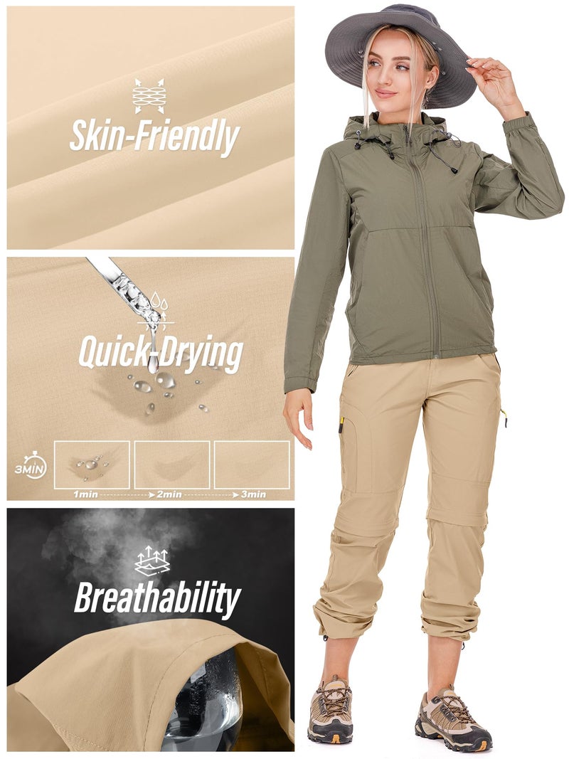 Toomett Women's Hiking Pants Convertible Quick Dry Stretch Lightweight Outdoor UPF 40 Fishing Safari Travel Pants 4409 Light Khaki, 6 - Image 5